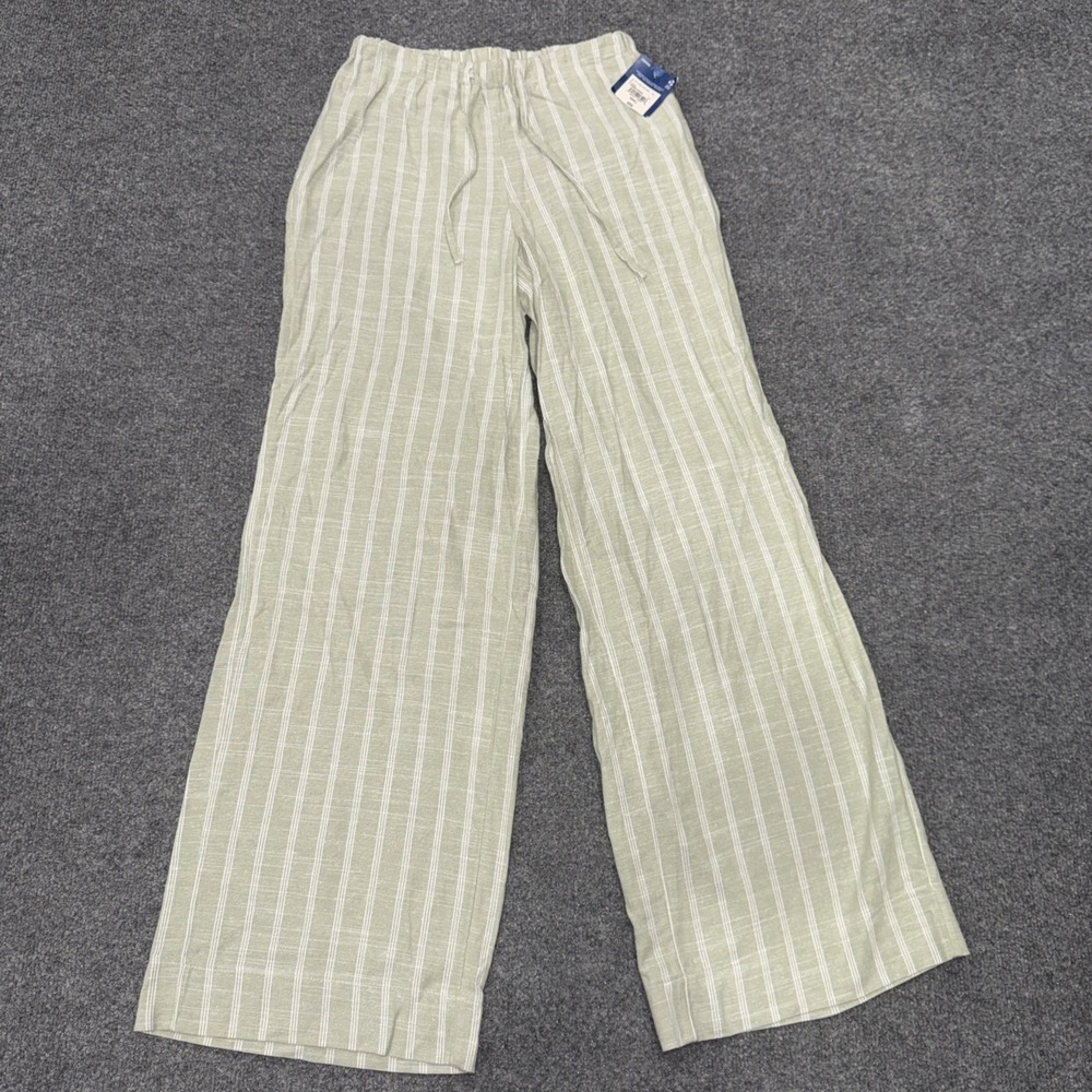 Arizona Green Stripe Pull On Drawstring Wide Leg Pants Women's Small NWT